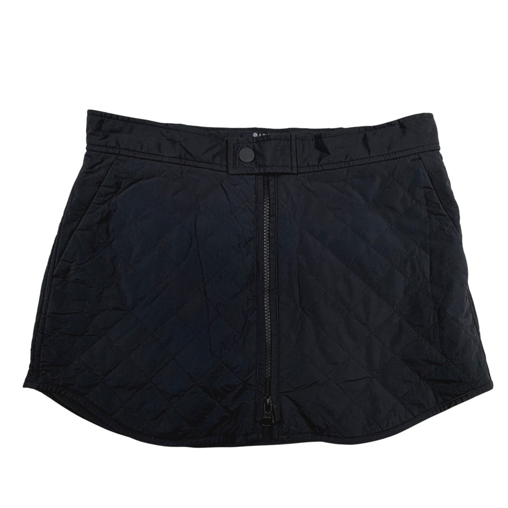 Athleta Toasty Buns Insulated Skirt Black Quilted Zip Front Mini Size 4